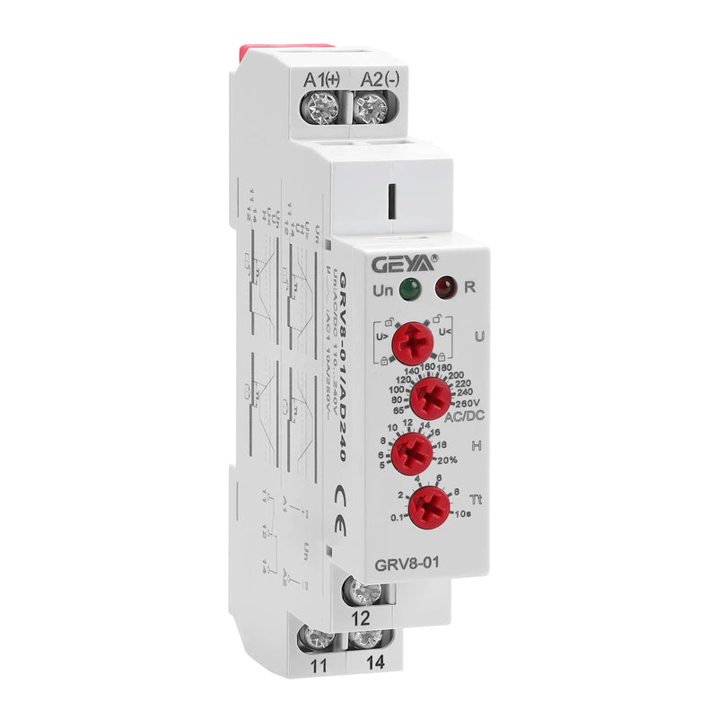 GEYA Single Phase Voltage Relay Adjustable Over or Under Voltage Protection Monitor Relay 1SPDT 10A (GRV8-01,AC/DC110V-240V) AC/DC110V-240V GRV8-01