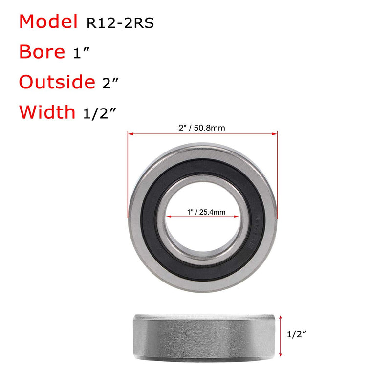 Donepart R16-2RS Bearings, 1 Inch ID x2 Inch OD x1/2" Thick C3 High Speed Pre-Lubricated and Double Rubber Sealed Ball Bearings for Machinery, Automotive Components, and Industrial Equipment. (2 Pack)