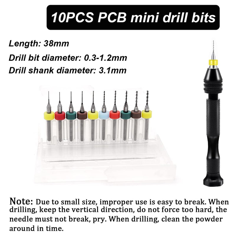 Dianrui 60PCS Pin Vise Hand Drill Set including Elbow Tweezers, 10PCS PCB Mini Drill Bits, and 48PCS 0.3-3.5mm Micro Twist Drill Bits, Used for Jewelry, DIY, Resin or Model Making Etc 60 set