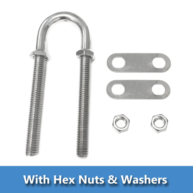 Marine Boat U Bolt Stern Bow Eye Tie Down, RV Yacht Stainless Steel with Hex Nuts & Washers, 4-1/2” Overall Length, 3/8“ Stock, 3“ Thread Length 2