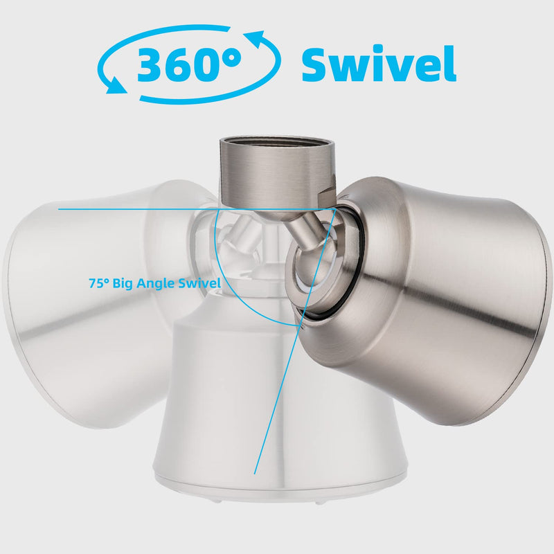 iFealClear Kitchen Sink Faucet Head, 360° Faucet Sprayer Attachment for Kitchen Faucet, Large Angle Faucet Aerator 55/64-27UNS, 2 Metal Swivel Joints, 4 Spray Modes, Brass Adapters, Brushed Nickel 2 Swivel Joints Brushed Nickle