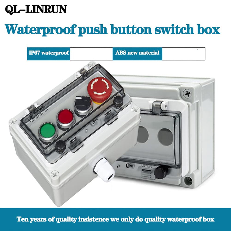Push Button Box Ip67 with Emergency Stop Button Red Green Momentary Push Button Button Selector Rotary Switch with Protective Cover Anti-Misoperation Switch Single-row four-hole button box