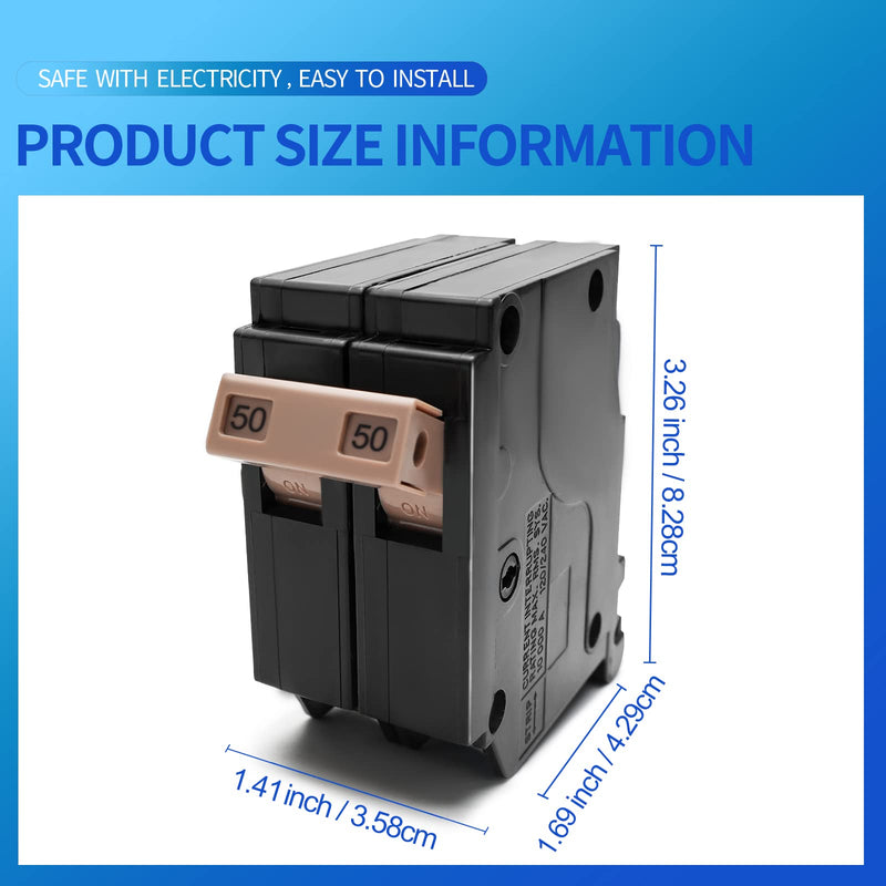 250 2-Pole 50-Amp Circuit Breaker, Type 3/4-In Plug-On Molded Case Circuit Breaker, Thermal Magnetic Protection, 10 KAIC, 120/240V,2024 fit for Load Centers(50A) 50A