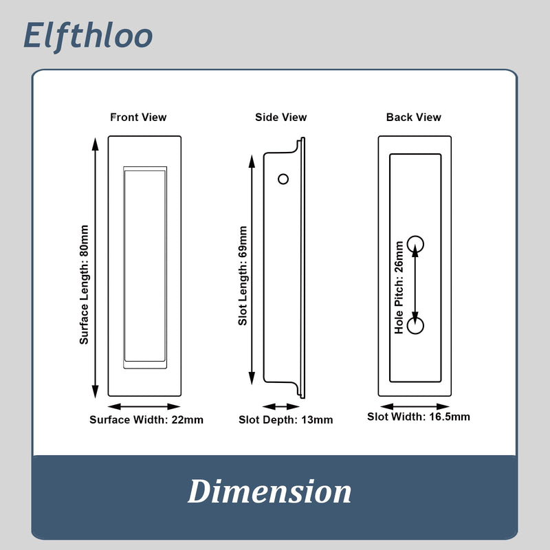 2 Pack Recessed Pocket Door Flush Mount Pull Handle, Elfthloo Stainless Steel Hidden Finger Design Sliding Door Hardware, Brushed Brass Finish, Edge Flush for Modern Furniture 2 Pack Brushed Gold