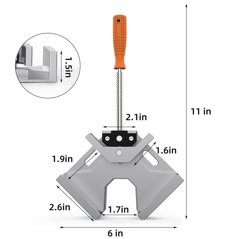 Corner Clamp, 2pcs 90 Degree Right Angle Clamp with Adjustable Aluminum Alloy Swing Jaw, Single Handle Clamps for Woodworking Tools Photo Framing, Present for Men Dad 11.1 Inch Small 11inch-2pack