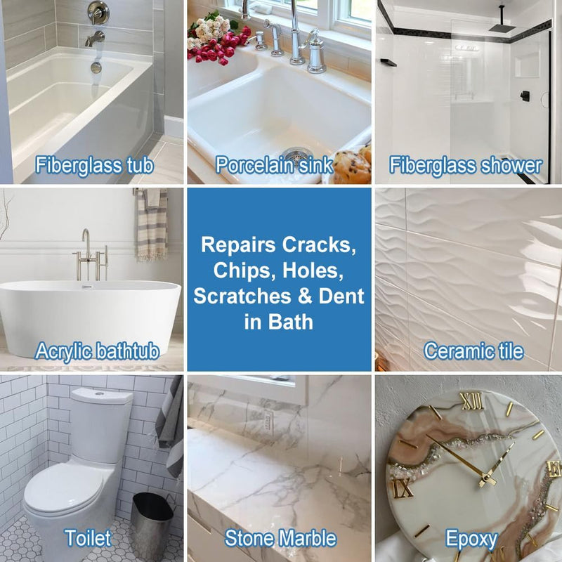 Fiberglass Tub Repair Kit (Color Match), 3.7oz Fiberglass Shower, Porcelain Sink and Acrylic Bathtub Repair Kit, Quick to Fix Cracks, Chips, Dents, Holes on Bath Tub & Toilet, Almond/Biscuit/Bone - NewNest Australia