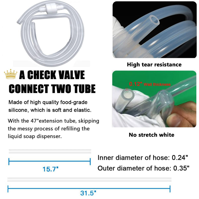 Soap Dispenser Extension Tube Kit with Upgraded Check Value, 47" Under Counter Soap Dispenser Tube for Kitchen Sink, Fit Most Soap Containers, Powerful Suction, Never Fill Little Bottle Again, SonTiy Silicone Sink Soap Dispenser Tube