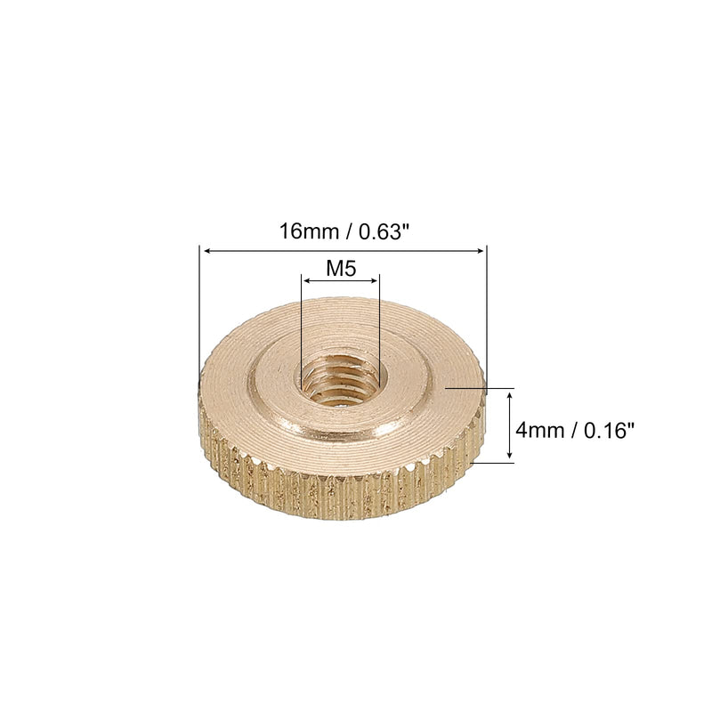 uxcell Knurled Thumb Nuts, 2pcs M5 x D16mm x H4mm Brass Knurled Nut Flat Head Through Hole Lock Adjusting Nuts for 3D Printer Parts M5 x 16mm x 4mm 2