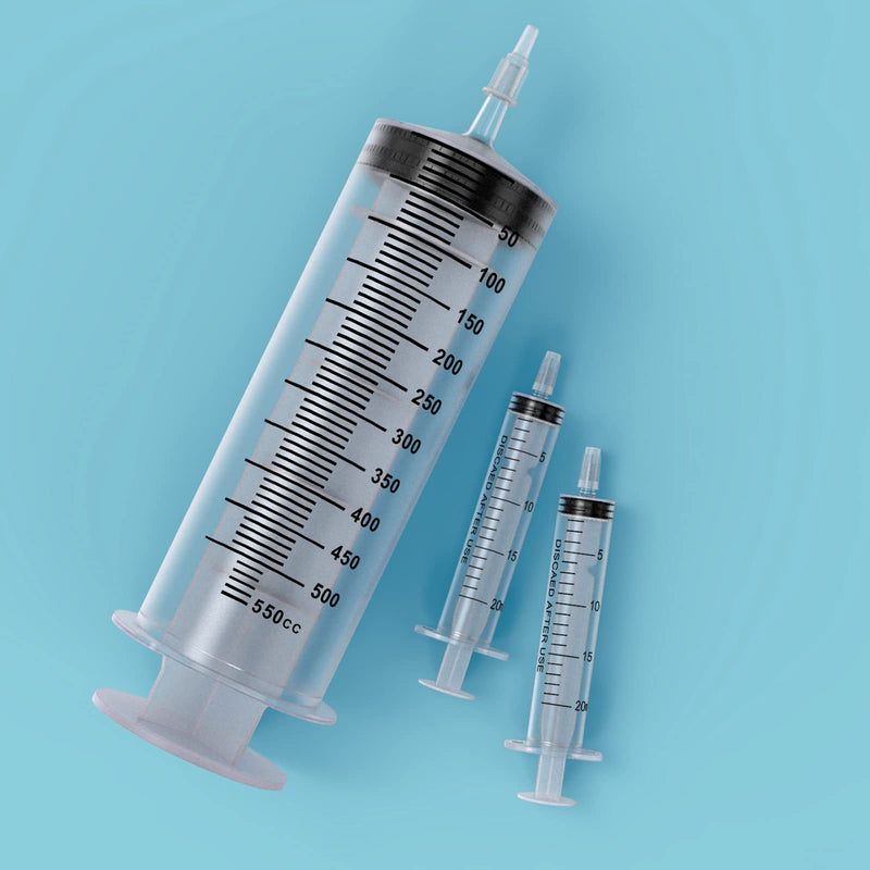 500ML Extra Large Syringe and 2 Pack 20ML Plastic Syringes with Tip Adapter&Soft Tube, Sterile Individually Wrapped Measurement and Dispensing Syringe Tools for Science Labs,Feeding Pets(500ml, 1) 500ml 1.0