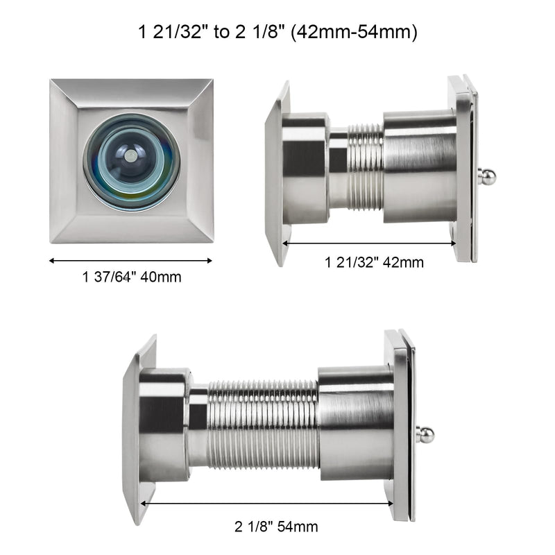Earl Diamond Solid Brass Square HD 220 Degree Door Viewer Peephole with 28mm Drill Bit and Privacy Cover, Compatible with Door Thick from 1-21/32" to 2-1/8", Satin Nickel