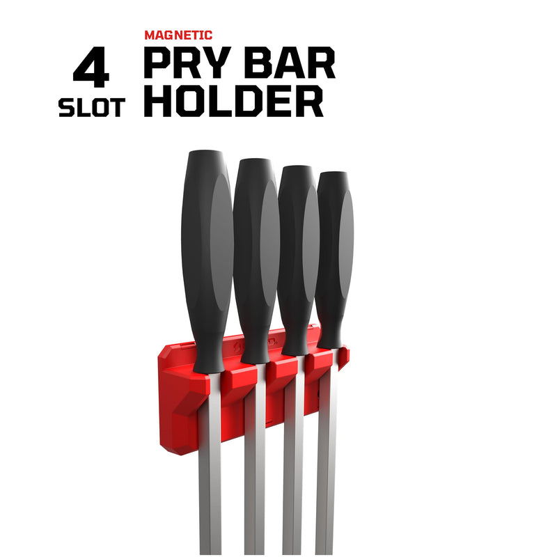 EZRED Magnetic 4 Slot Pry Bar Holder with Mounting Holes Non-Marring TPEE Low Profile Design Organization Red