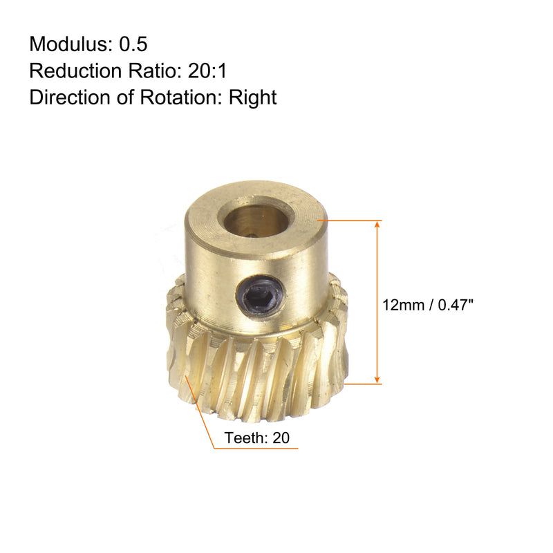HARFINGTON Worm Gear Set Brass 0.5 Modulus 20T 20:1 Reduction Rate 2.3mm Hole Diameter Right Rotate Drive Gear Box Wheel Shaft Kits