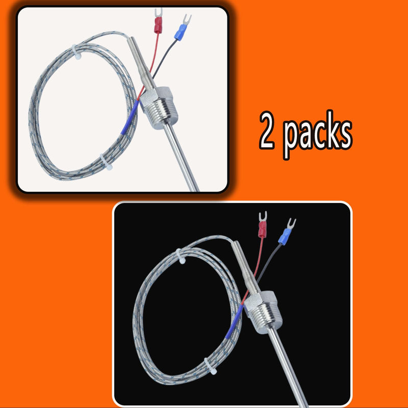 Heavy Duty 1/2 Inch NPT Thread K-Type Thermocouple Probe 4 Inch Long 0.24 Inch 304 Stainless Steel 59 Inch Cable, Temperature Range 32°F to 1472°F Model MT-205-1/2