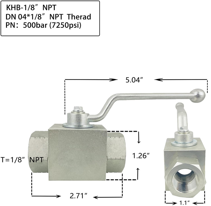 Autovo Hydraulic Valve 1/8 Inch 7250 PSI High Pressure, Shut-Off 2 Way Hydraulic Ball Valve KHB 1/8" NPT KHB-1/8NPT