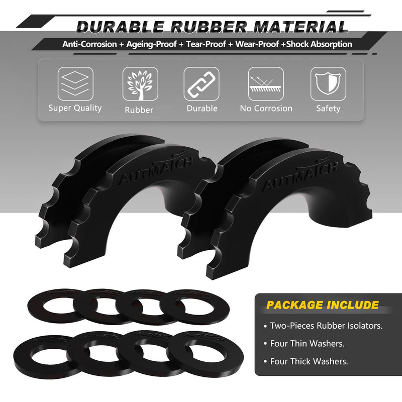 AUTMATCH D Ring Shackle Isolators Washers Kit - 2 Rubber Shackle Isolators with 8 Washers, Fits 3/4 Shackles Protect and Prevents Rattling, Shackle Cover Black 3/4 Shackle Isolator & Washer