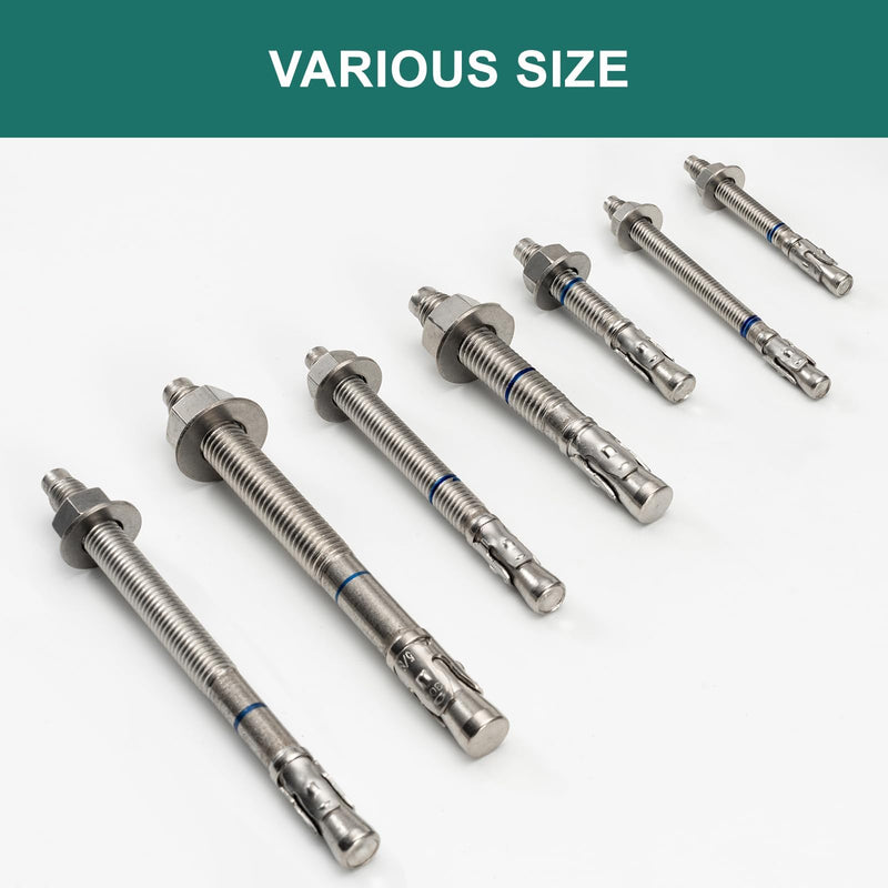 1/2" x 3-3/4" Concrete Anchors (4 Pack) 1/2 inch Wedge Anchors Bolts Stainless Steel 1/2"x3-3/4"