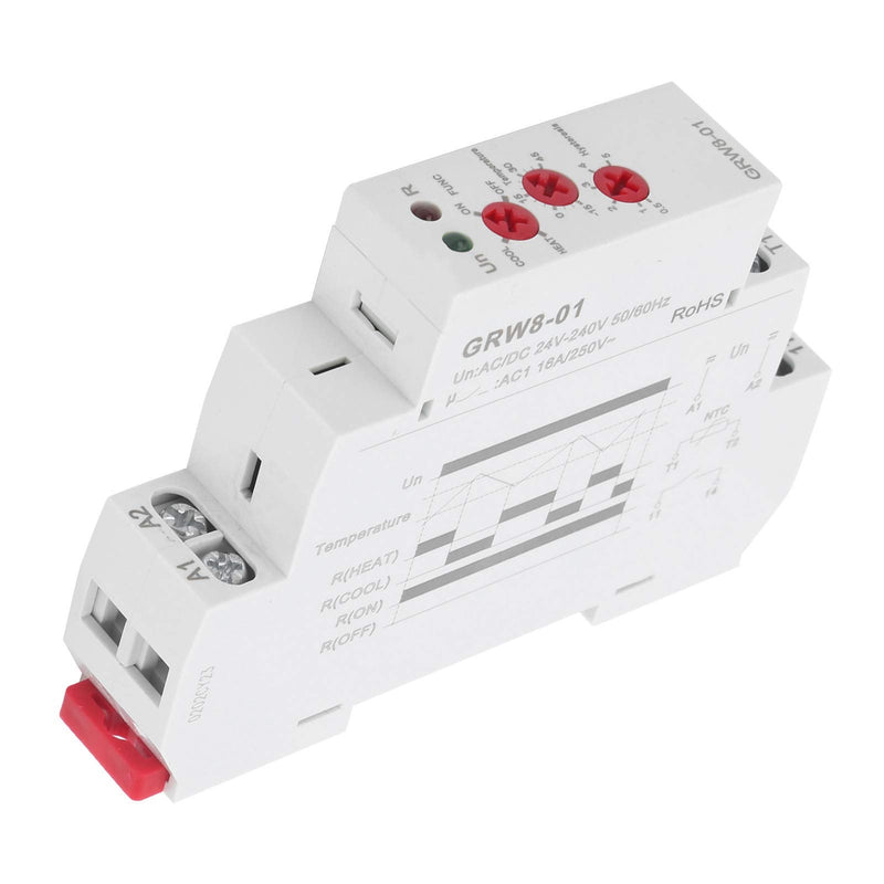 Temperature Control Relay Temperature Monitor 1.4in Rail Mount with Probe L-N Terminal High Low LED Display -15℃ to 45℃
