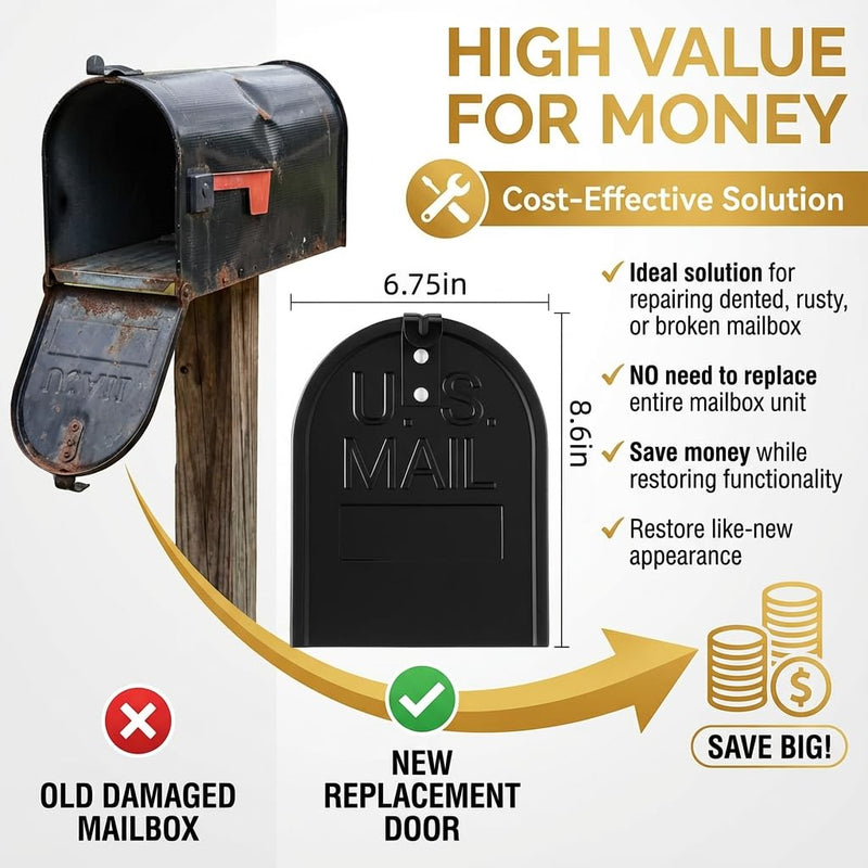 Mailbox Door Replacement Kit, 6-1/4" Screw-in Steel, Black | For brick, stone & masonry mailboxes; includes 3 reflective number sets; measure opening before buying