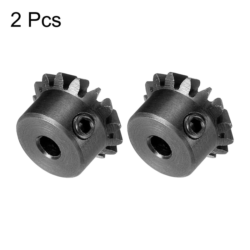 uxcell 2pcs Bevel Gear 0.8 Module 1:1 Reduction Rate 15T 3mm Hole Dia Bevel Pinion Gear 45# Steel, 45 Degree Steering Gear for Hardware Mechanical Rotation, Black
