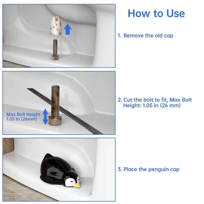 NiHome 2 PCS Resin Penguin Toilet Floor Bolt Cover Caps for Bolts Up to 1.05 Inches, Hand-Painted Fun Decorative Bathroom Accessories, Easy Installation No Tools Required, Durable and Easy to Clean