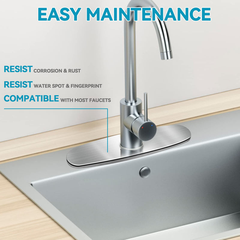 Kitchen Sink Faucet Hole Cover, Deck Plate Escutcheon for Kitchen Faucet- 10 IN Sink Hole Cover, Plumbing Cover Plates, 10" Deck Plate for Pull Down Faucet: 304 Stainless Steel(Brushed Nickel) Brushed Nickel
