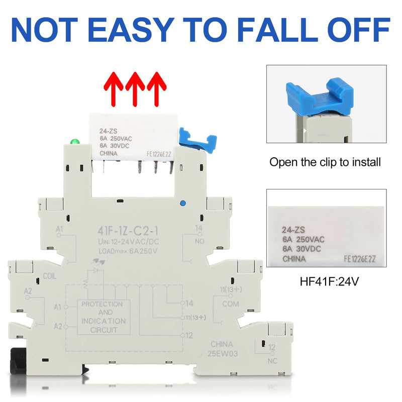 Tellegloww 10 Pcs Miniature Electromagnetic Relay 24V Coil DC/AC, PLC Signal Relay, HF41F/24-ZS 5 Pin 1NO 1NC 6Amp SPDT, Din Rail Mount (White) White