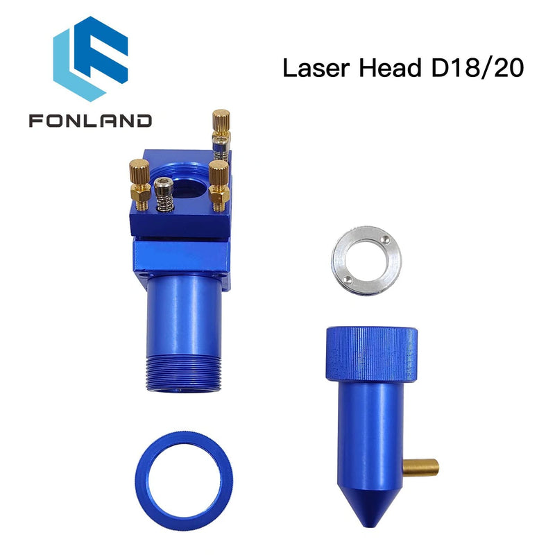 K40 CO2 Laser Head Set with 1st & 2nd Mirror Mounts, Dia.20mm, FL.50.8mm, for 20-40-60W Laser Engraving/Cutting Machines, Blue D20 FL50.8