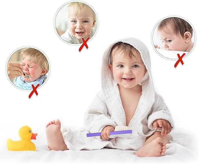 Baby Teething Straw Shape Relieves Tooth Pain Food Grade Silicone Safe Non-Toxic BPA Free 3-12 Months Newborn Toy - Production Celebration (3 Straws + 1 Cleaner Brush) - NewNest Australia