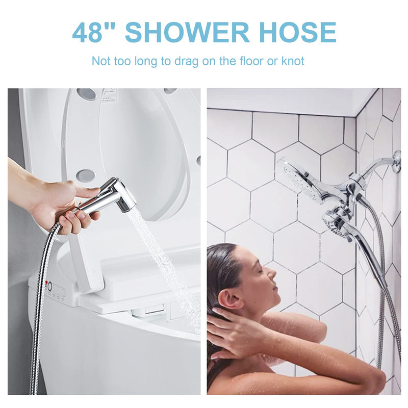 OFFO Shower Hose, 48 Inch Bidet Hose High Pressure Explosion Proof Toilet Hose for Bidet Sprayer Stainless Steel Electroplating Handheld Shower Hose Flex Hoses with Woven Inner Tube, Chrome 48 in