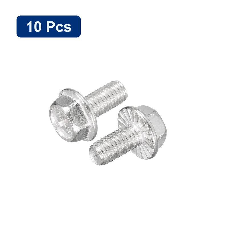 uxcell M6x12mm Phillips Hex Head Flange Bolts, 10pcs 304 Stainless Steel Hexagon Phillips Flange Head Hex Bolts Machine Screws 10