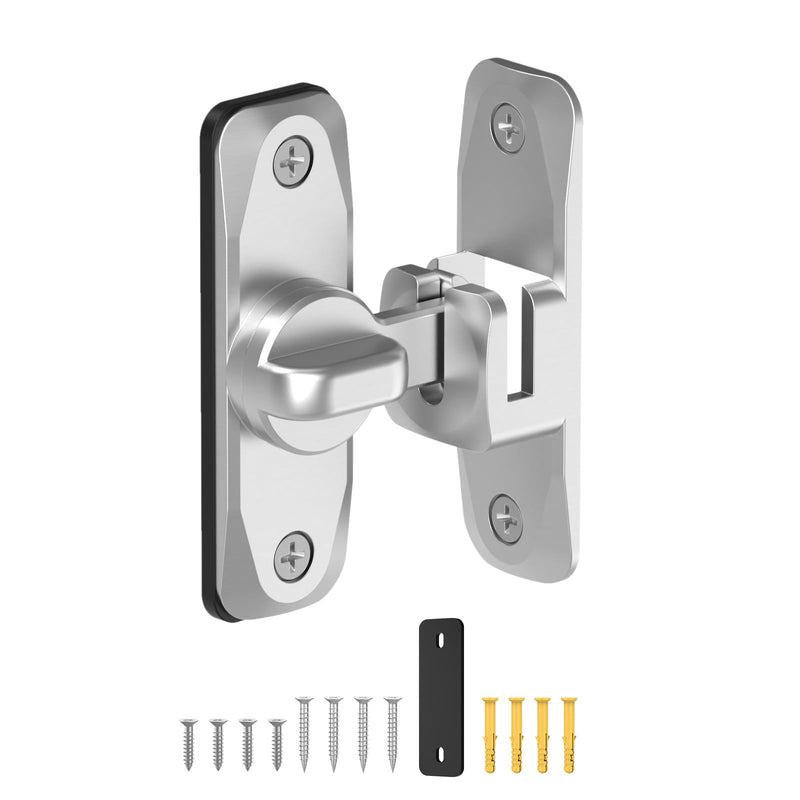 Barn Door Lock, 90/180 Degree Flip Door Locks, Protect Privacy Sliding Gate Latch for Garden, Bathroom, Fence, Outdoor, Shed (Silver-1 Pc) Silver-1 pc