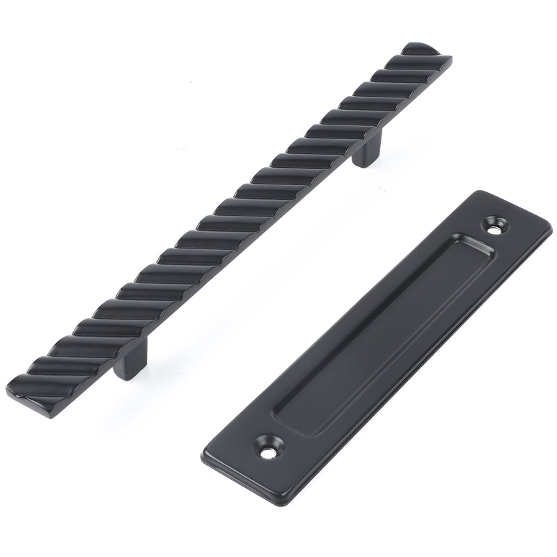 Solid Brass Sliding Barn Door Handles Set, 12 Inch Heavy Duty Two-Side Design, for DIY Sliding Barn Door Handle Gates Garages Sheds Furniture - Black Finish