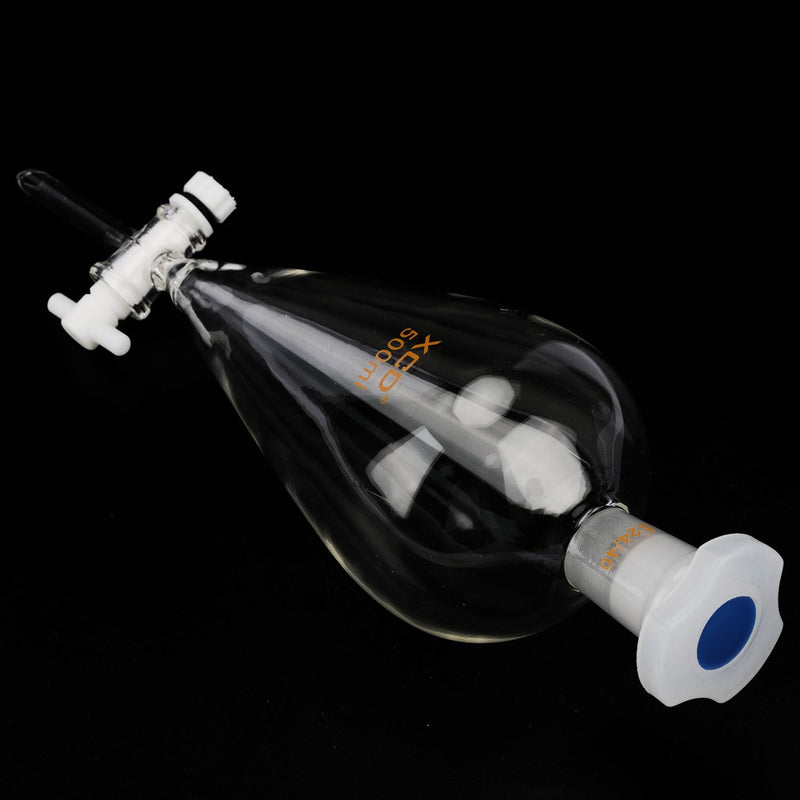 XCD Borosilicate Glass Heavy-Wall Conical Lab Separatory Funnel with 24/40 Joints and PTFE Stopcock, 500 ml 500.0 milliliters Oval 1 XCD-Sep-Funnel-24/40-1PK