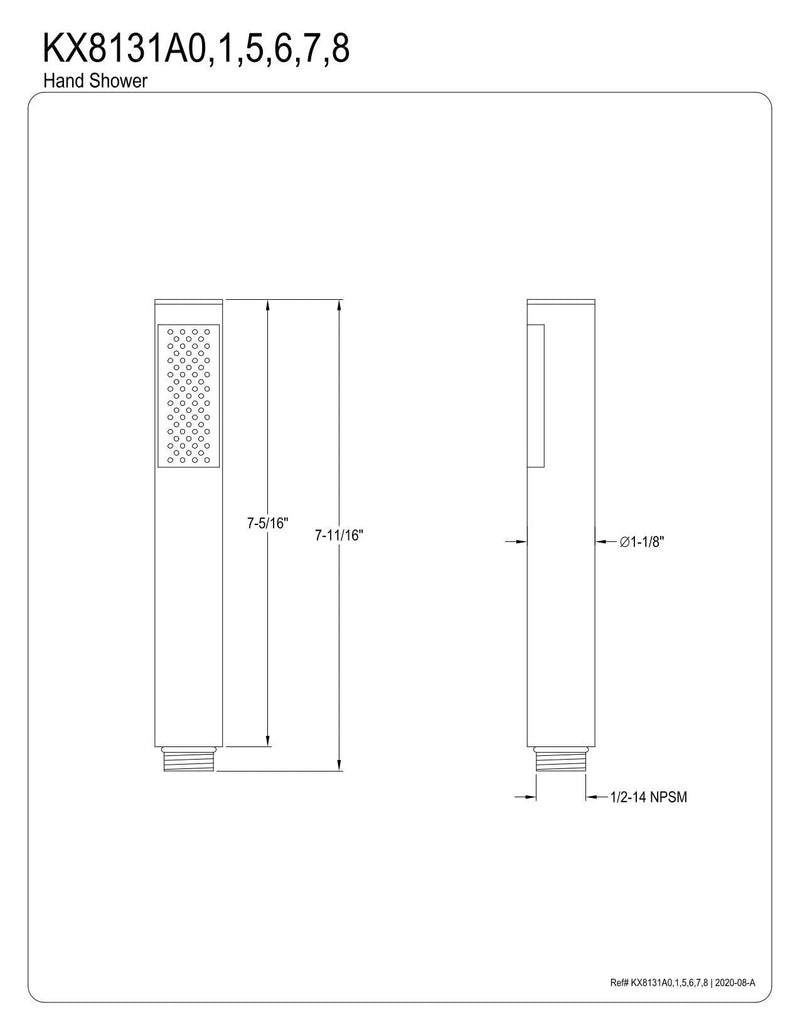 Kingston KX8131A1 Single Function Round Hand Shower, Polished Chrome 7.31 x 1.13 x 1.13