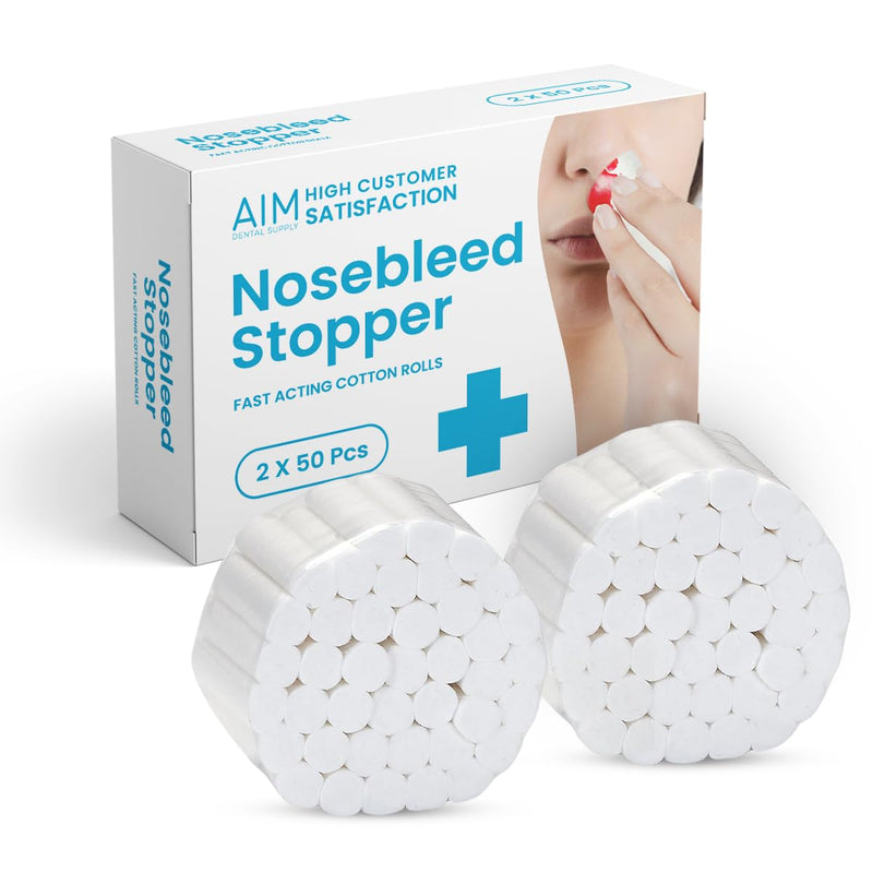 100 Pcs Dental Cotton Rolls - Nose Bleed Stopper - Nose Bleed Stopper Plugs for Kids or Adults - Extra Absorbent Nose Bleed Plugs - Non Sterile 1.5 Inch Nose Bleed Stopper Plugs