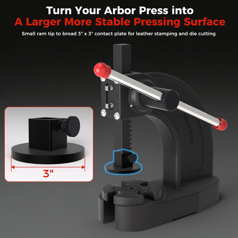 333'S Hand Press Foot for Arbor Presses, Arbor Press Attachments 3" x 3" Carbon Steel Plate for Leather Stamping, Die Cutting & Embossing, Fits 1" and 3/4" Feet