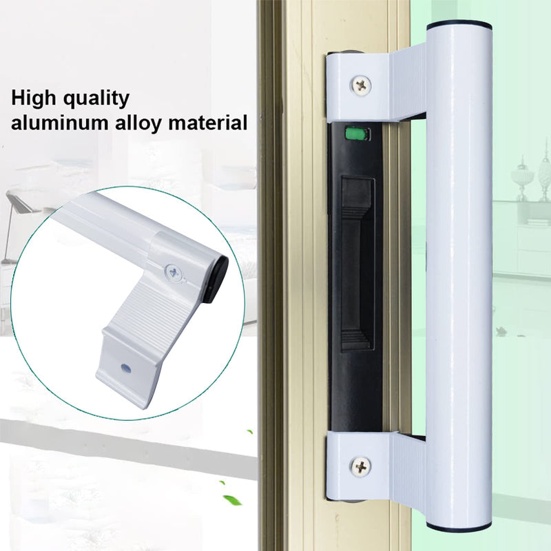 Sliding Door Handle 8" Aluminum Sliding Glass Door Pull - Sliding Patio Door Handles Fits 6-5/8 in Mounting Holes for Old or Damaged Door Pull - Perfect for Patio and Glass Doors (White) White - no Lock