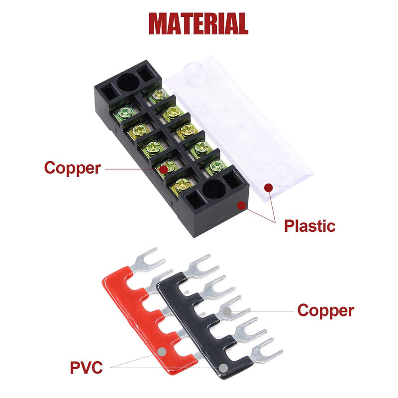 Hilitchi 12pcs 5 Positions Dual Row 600V 15A Screw Terminal Strip Blocks and 400V 10A Pre-Insulated Terminals Barrier Strip 15A 5P