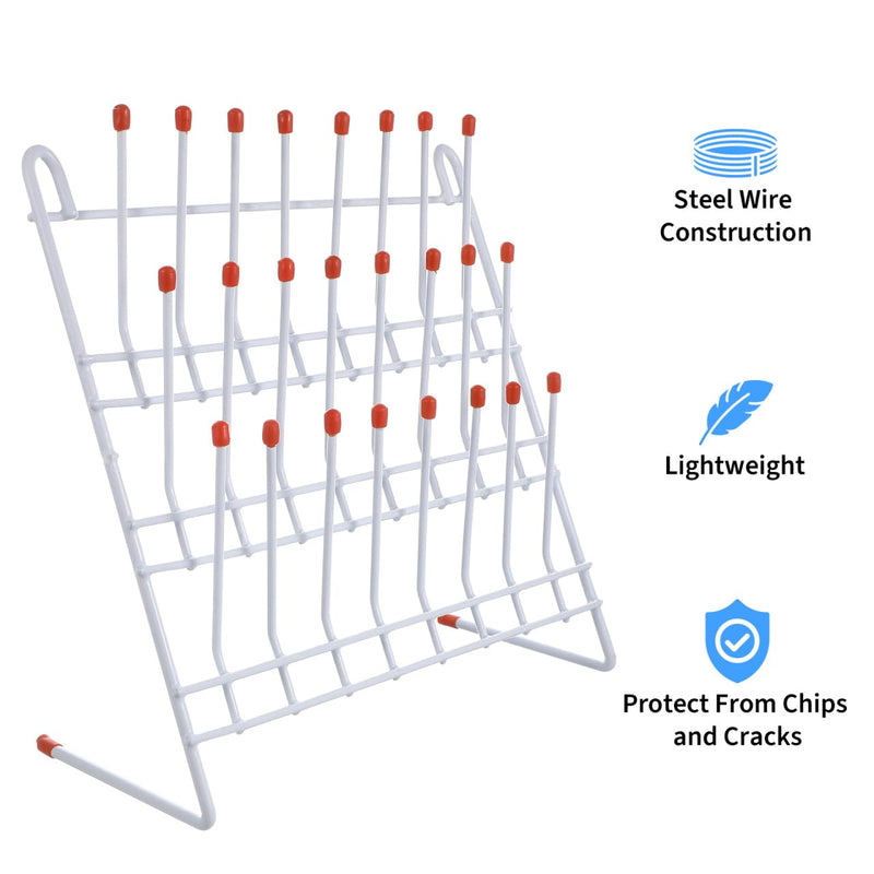 Balacoo Lab Drying Rack 24 Pegs, Sturdy Iron Frame Bottle Drying Rack with Non-Slip Red Top for Lab Glassware, Laboratory Countertop Beaker and Tube Drying Holder, Holds Up to 24 Pieces