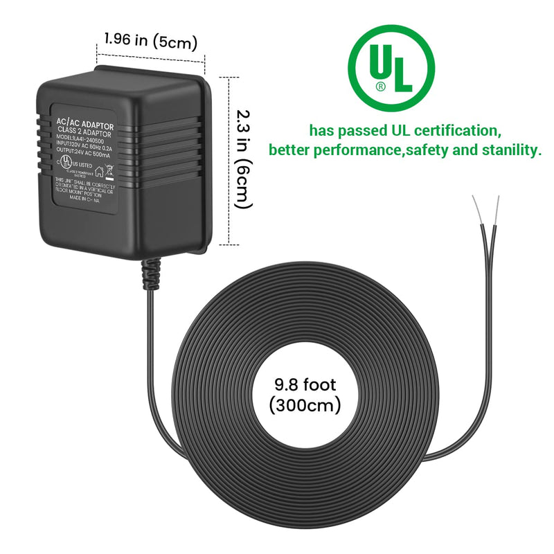 24Volt 500mA UL Certified Doorbell Transformer, C Wire Adapter Thermostat, Competible with All Versions of Ring Doorbell and Thermostat for Nest Ecobee(16.4FT Charging Cable-UL Certified)