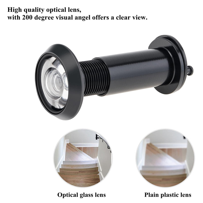 Door Viewer Peephole, 200 Degree Peephole with 5/8" (16 mm) Drill Bit for 1-1/2" to 2-3/8" Doors, Security Front Door Viewer with Privacy Cover (Black) Black