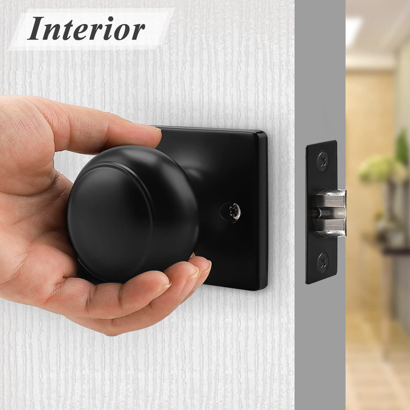 Probrico Black Passage Door Knobs Round Handles for Hall or Closet Keyless Non-Locking Interior Knobs with Square Rosette, 3 Pack