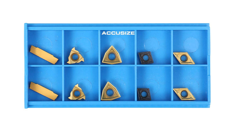 Accusize Industrial Tools 2 Pc of Each Kind of Carbide Inserts for 2387-2003, CVD Coated and Tin Coated, Total 10 Pieces, 2387-2003inserts | 10-Piece Replacement Set, 2 Each MGMN200, 11ER A60, WCMT2.52, CCMT21.51, DCMT21.51, 2387-2003INSERTS