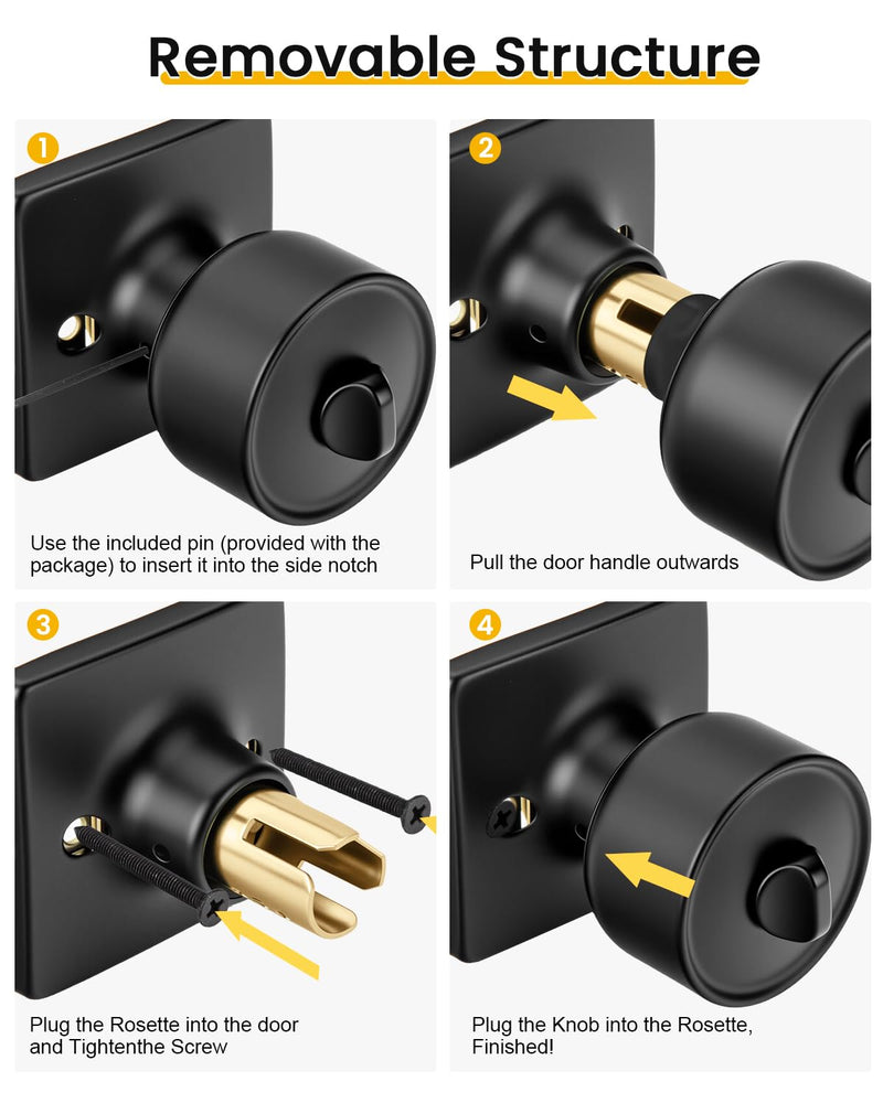 Goldenwarm Matte Black Door Knobs Interior, 8 Pack Privacy