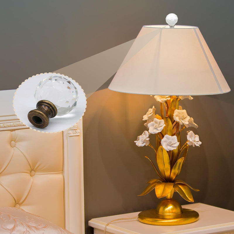 Biaungdo 2 Pack Crystal Lamp Finial, Clear Lamp Finial Cap Knob Diamond Lamp Shade Finial Glass Lamp Screw Top Lamp Decoration for Lamp Shade, with 1/4-27 Inch Bronze Base
