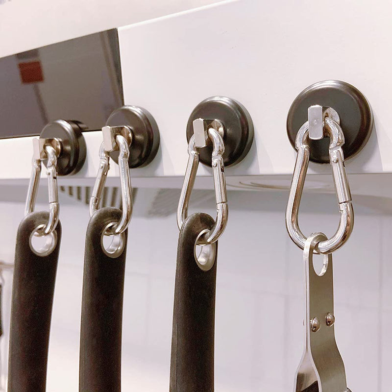 Magnetic Hooks 100lbs Black Magnet Hooks with Swiveling Carabiner for Hanging Refrigerator Strong Large Neodymium Magnet (100LBS-2PACK-BLACK) 100LBS-2PACK