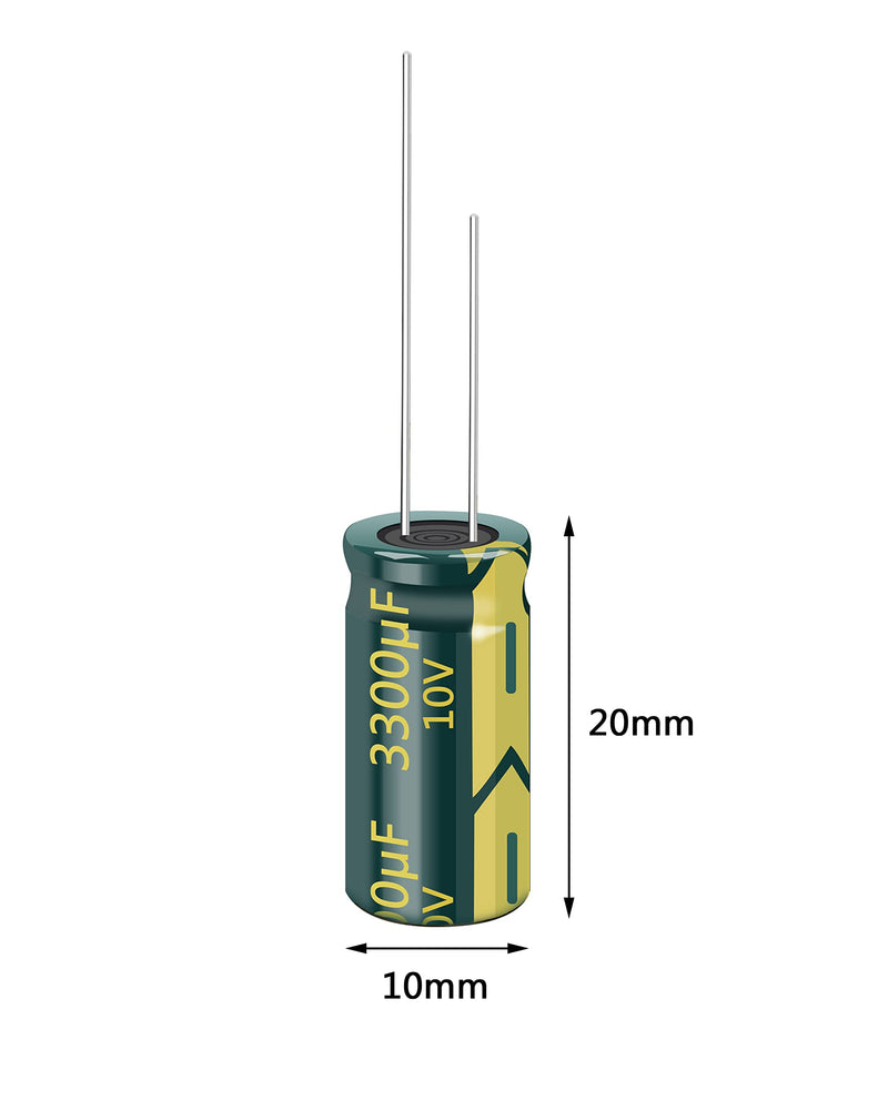 10pcs 10V 3300UF Capacitor 10X20mm(0.39x0.79in) High Frequency Aluminum Electrolytic Capacitors 10pcs 10V 3300UF