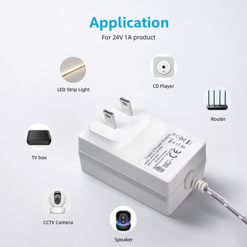 24 Volt Doorbell Transformer 110V/120V AC to DC 24V Adapter Compatible with LED Strip Lig 24V/1A