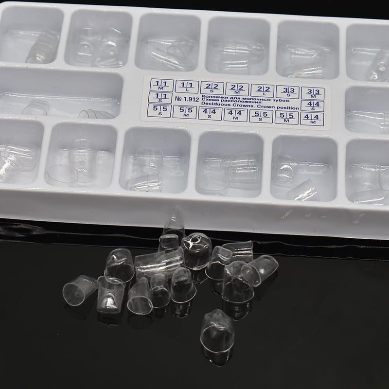64 Pcs Deciduous Transparent Crowns Kit,Dental Temporary Crown for Anterior Teeth,Dental Materials