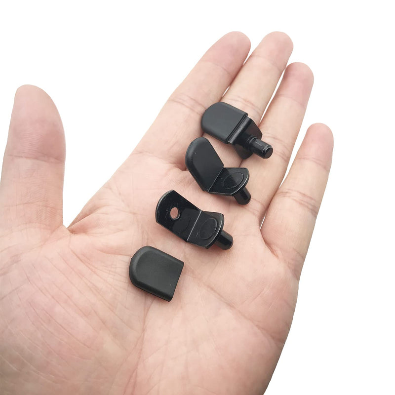 Shelf pins, 40pcs L-Shaped Clips 1/4 Inch Shelf Support Pegs for Glass Supports, with Rubber Sleeve Black 40